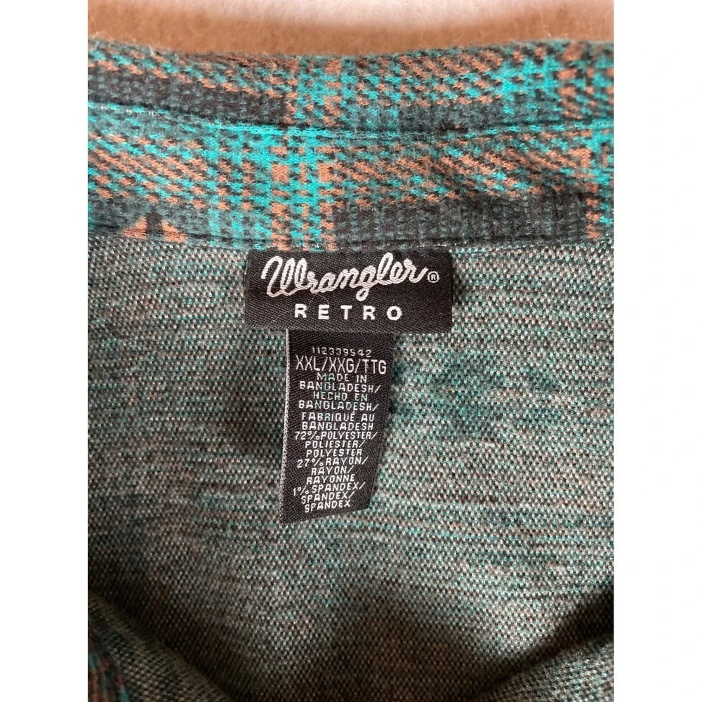 Wrangler Retro Mens Plaid Green Orange Western Snap‎ Front Long Sleeve Shirt XXL